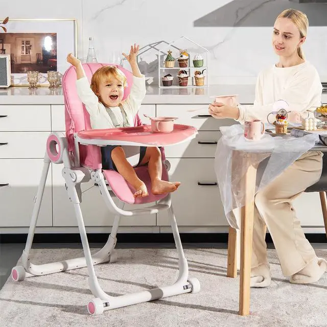 Alt view image 2 of 2 - SlickBlue Baby High Chair Foldable Feeding Chair with 4 Lockable Wheels