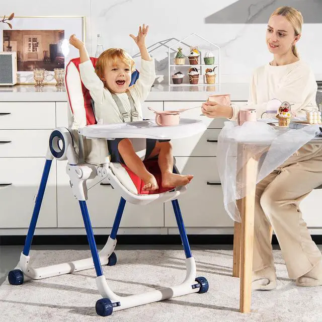 Alt view image 2 of 2 - SlickBlue Baby High Chair Foldable Feeding Chair with 4 Lockable Wheels