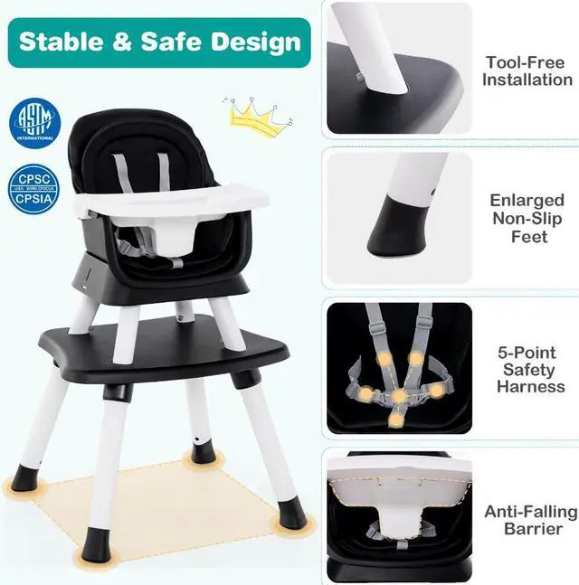 Alt view image 4 of 7 - SlickBlue 6-in-1 Convertible Baby High Chair with Adjustable Removable Tray