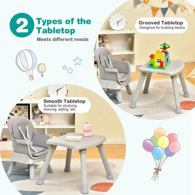Alt view image 2 of 5 - SlickBlue 6-in-1 Convertible Baby High Chair with Adjustable Removable Tray