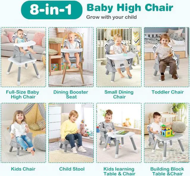 Alt view image 4 of 5 - SlickBlue 6-in-1 Convertible Baby High Chair with Adjustable Removable Tray