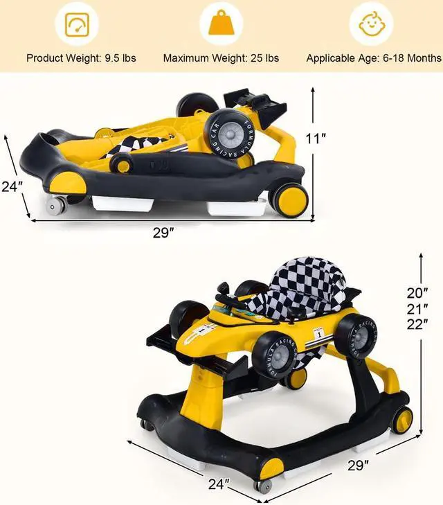 Alt view image 6 of 7 - SlickBlue 4-in-1 Foldable Activity Push Walker with Adjustable Height