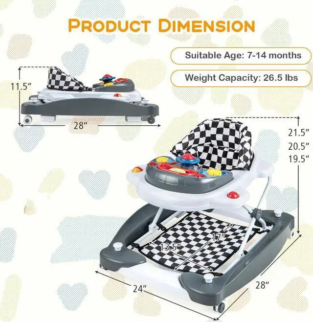 Alt view image 3 of 7 - SlickBlue 6 in 1 Foldable Baby Walker with Adjustable Height