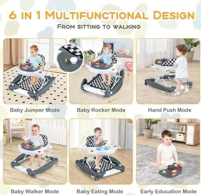 Alt view image 4 of 7 - SlickBlue 6 in 1 Foldable Baby Walker with Adjustable Height