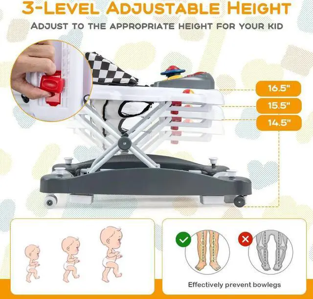 Alt view image 5 of 7 - SlickBlue 6 in 1 Foldable Baby Walker with Adjustable Height