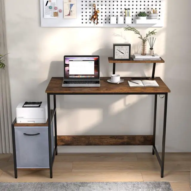Alt view image 6 of 7 - SlickBlue Computer Desk with Reversible Storage Drawer and Moveable Shelf-Brown