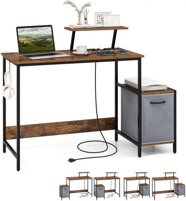 Alt view image 7 of 7 - SlickBlue Computer Desk with Reversible Storage Drawer and Moveable Shelf-Brown