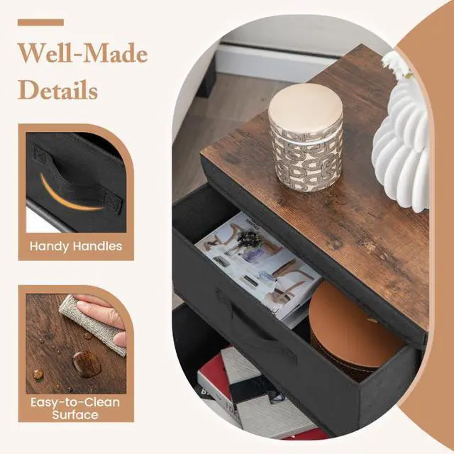 Alt view image 3 of 7 - SlickBlue 2-Drawer Nightstand with Removable Fabric Bins and Pull Handles Set of 2-Black