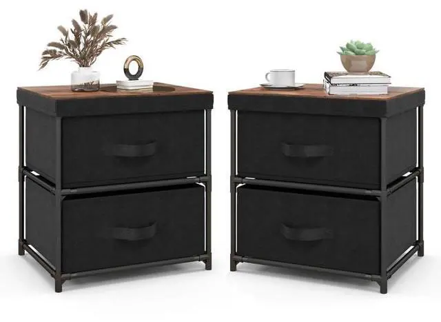 Main image of SlickBlue 2-Drawer Nightstand with Removable Fabric Bins and Pull Handles Set of 2-Black