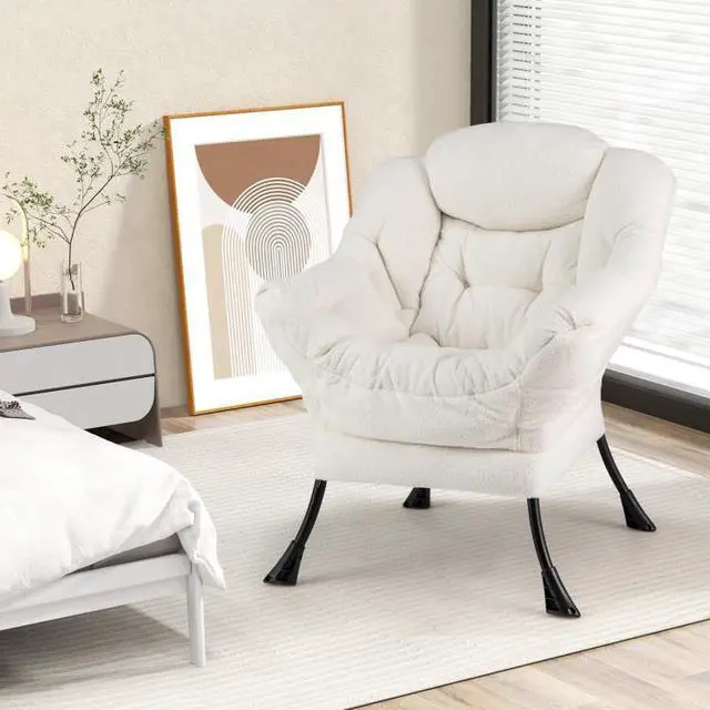 Alt view image 7 of 7 - SlickBlue Sherpa Upholstered Accent Chair with Cozy Head Pillow-Beige