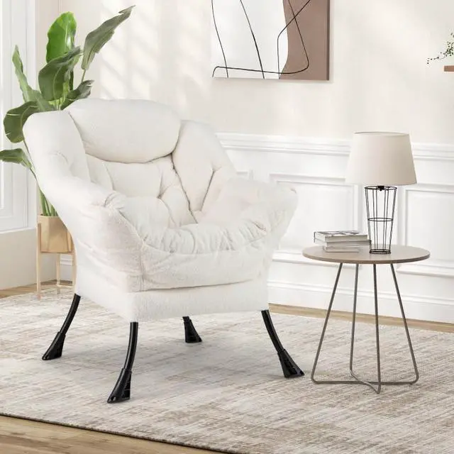 Alt view image 2 of 7 - SlickBlue Sherpa Upholstered Accent Chair with Cozy Head Pillow-Beige