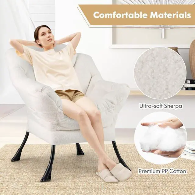 Alt view image 5 of 7 - SlickBlue Sherpa Upholstered Accent Chair with Cozy Head Pillow-Beige