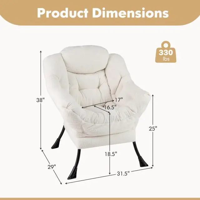 Alt view image 6 of 7 - SlickBlue Sherpa Upholstered Accent Chair with Cozy Head Pillow-Beige