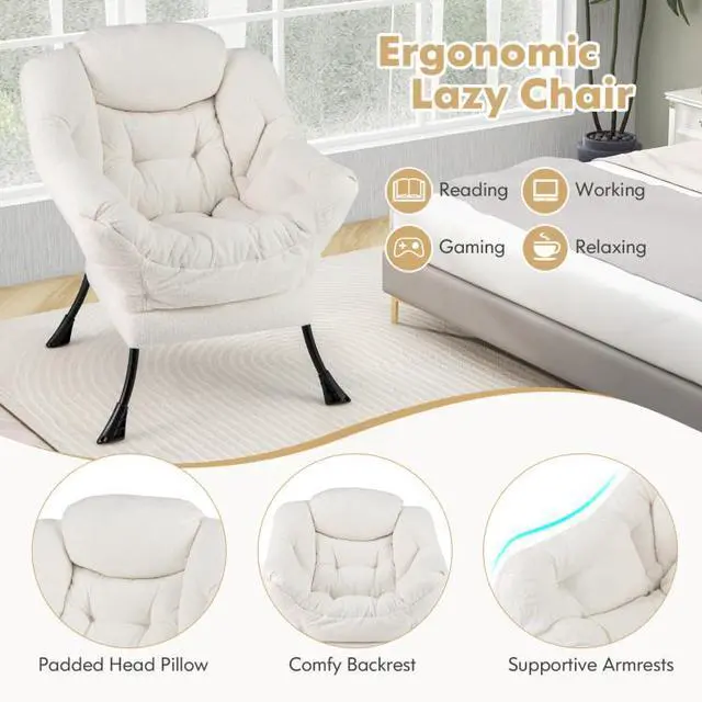 Alt view image 3 of 7 - SlickBlue Sherpa Upholstered Accent Chair with Cozy Head Pillow-Beige