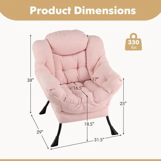 Alt view image 7 of 7 - SlickBlue Sherpa Upholstered Accent Chair with Cozy Head Pillow-Pink