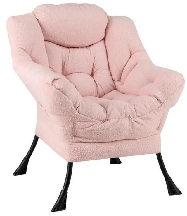 Alt view image 6 of 7 - SlickBlue Sherpa Upholstered Accent Chair with Cozy Head Pillow-Pink
