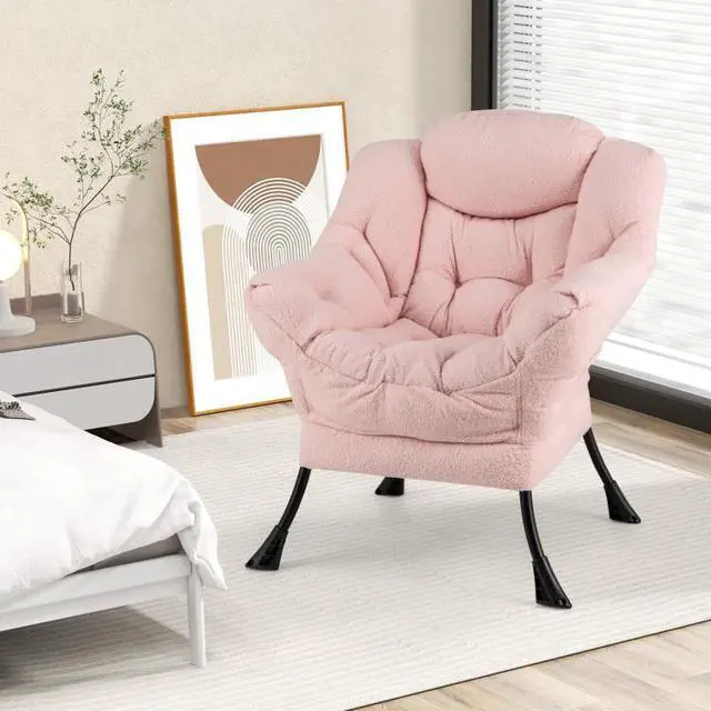 Alt view image 2 of 7 - SlickBlue Sherpa Upholstered Accent Chair with Cozy Head Pillow-Pink