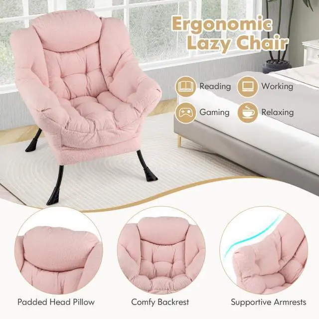 Alt view image 3 of 7 - SlickBlue Sherpa Upholstered Accent Chair with Cozy Head Pillow-Pink