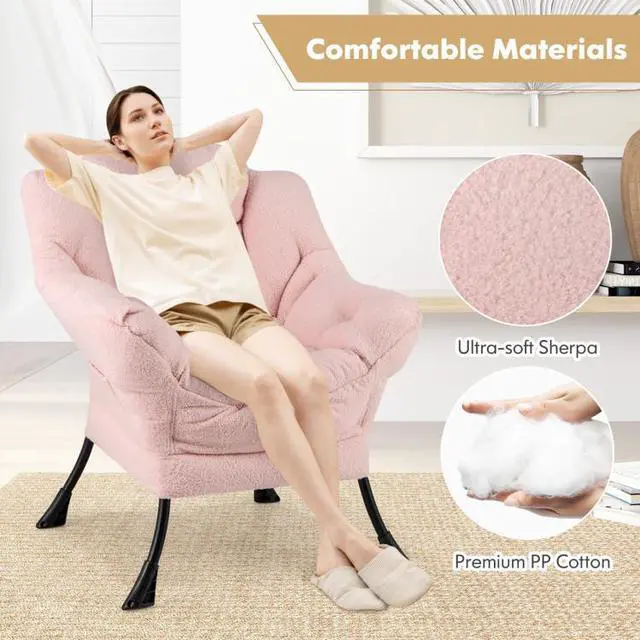 Alt view image 4 of 7 - SlickBlue Sherpa Upholstered Accent Chair with Cozy Head Pillow-Pink
