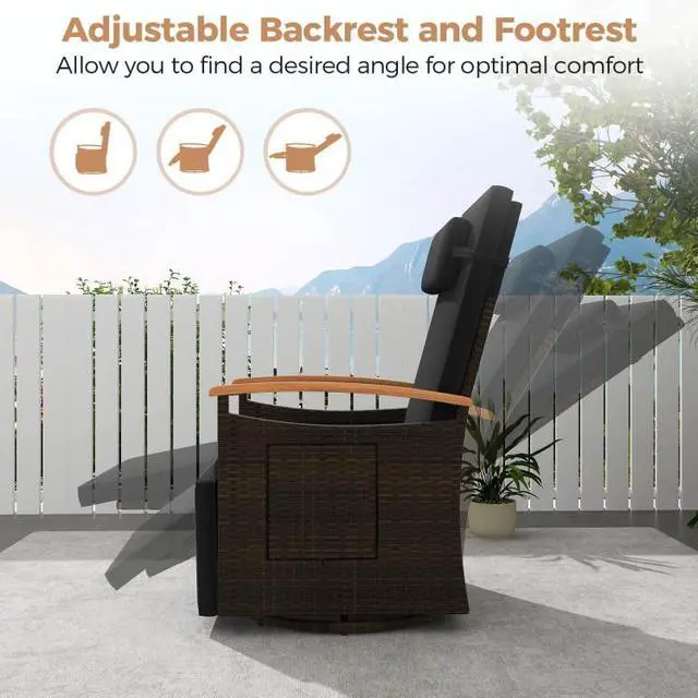 Alt view image 5 of 7 - SlickBlue Patio Rattan 360° Swivel Recliner Chair with Adjustable Backrest and Footrest
