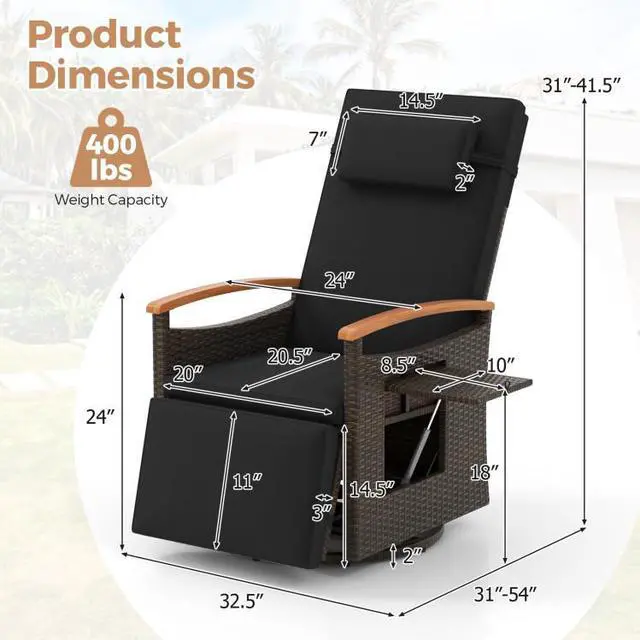 Alt view image 6 of 7 - SlickBlue Patio Rattan 360° Swivel Recliner Chair with Adjustable Backrest and Footrest