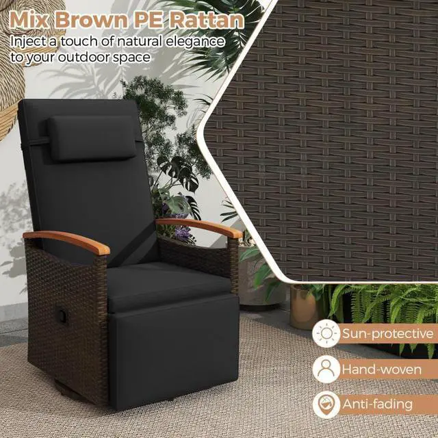 Alt view image 3 of 7 - SlickBlue Patio Rattan 360° Swivel Recliner Chair with Adjustable Backrest and Footrest