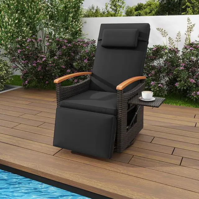 Alt view image 7 of 7 - SlickBlue Patio Rattan 360° Swivel Recliner Chair with Adjustable Backrest and Footrest