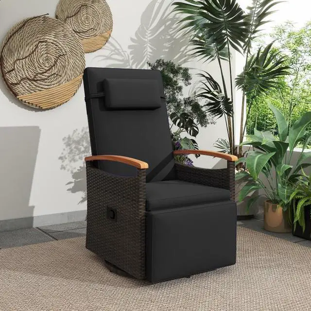 Alt view image 2 of 7 - SlickBlue Patio Rattan 360° Swivel Recliner Chair with Adjustable Backrest and Footrest