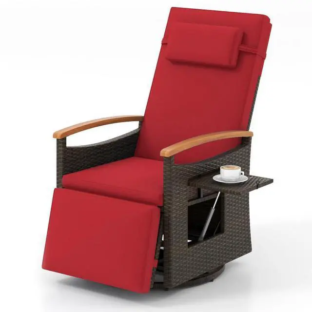 Alt view image 6 of 7 - SlickBlue Patio Rattan 360° Swivel Recliner Chair with Adjustable Backrest and Footrest