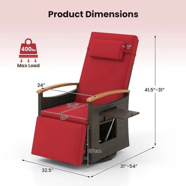 Alt view image 5 of 7 - SlickBlue Patio Rattan 360° Swivel Recliner Chair with Adjustable Backrest and Footrest