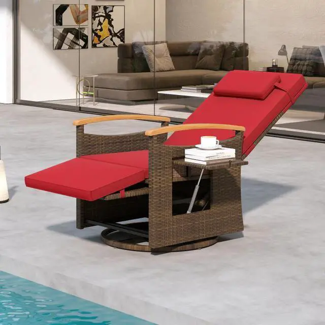 Alt view image 2 of 7 - SlickBlue Patio Rattan 360° Swivel Recliner Chair with Adjustable Backrest and Footrest
