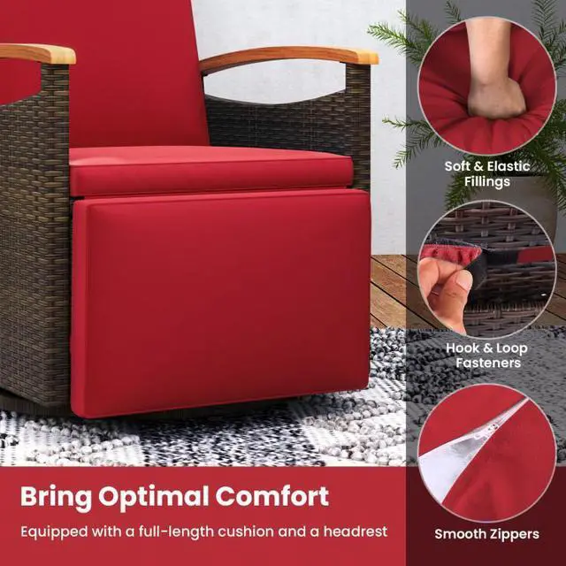 Alt view image 3 of 7 - SlickBlue Patio Rattan 360° Swivel Recliner Chair with Adjustable Backrest and Footrest