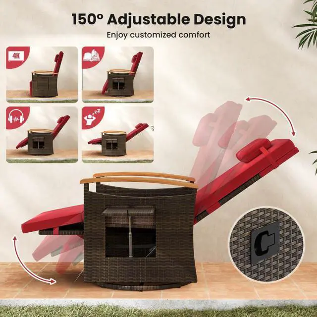 Alt view image 7 of 7 - SlickBlue Patio Rattan 360° Swivel Recliner Chair with Adjustable Backrest and Footrest