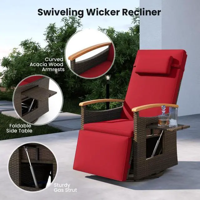 Alt view image 4 of 7 - SlickBlue Patio Rattan 360° Swivel Recliner Chair with Adjustable Backrest and Footrest