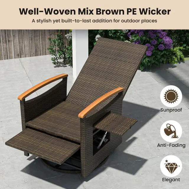 Alt view image 7 of 7 - SlickBlue Patio Rattan 360° Swivel Recliner Chair with Adjustable Backrest and Footrest