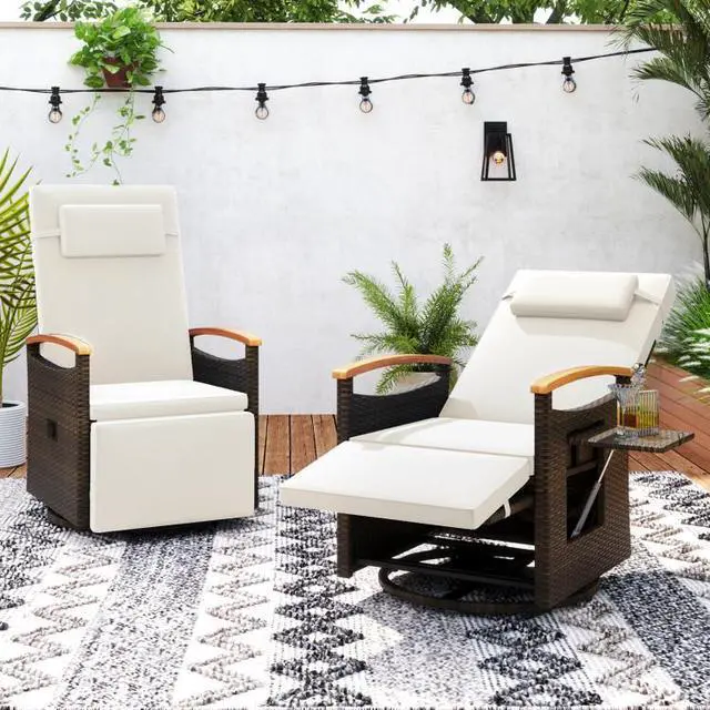Alt view image 3 of 7 - SlickBlue Patio Rattan 360° Swivel Recliner Chair with Adjustable Backrest and Footrest