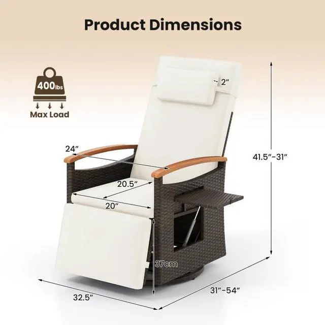 Alt view image 5 of 7 - SlickBlue Patio Rattan 360° Swivel Recliner Chair with Adjustable Backrest and Footrest