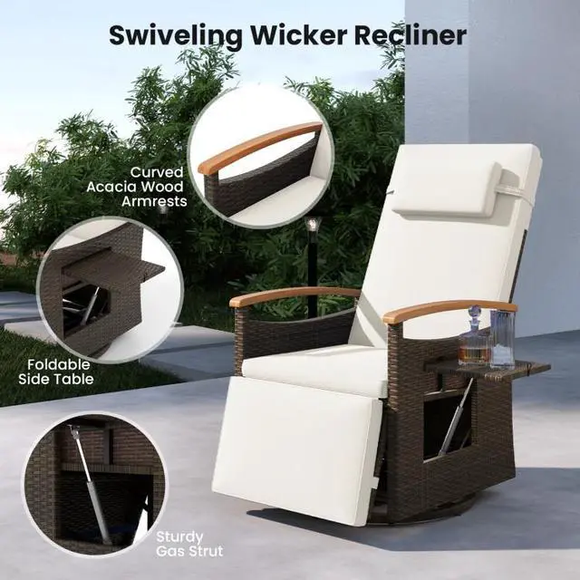 Alt view image 4 of 7 - SlickBlue Patio Rattan 360° Swivel Recliner Chair with Adjustable Backrest and Footrest