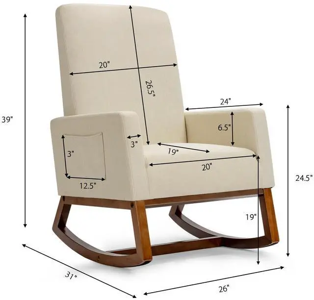 Alt view image 4 of 7 - Upholstered High-Back Rocking Lounge Chair with Side Pocket