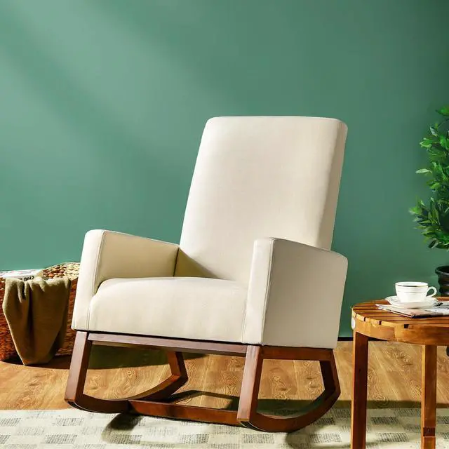 Alt view image 2 of 7 - Upholstered High-Back Rocking Lounge Chair with Side Pocket