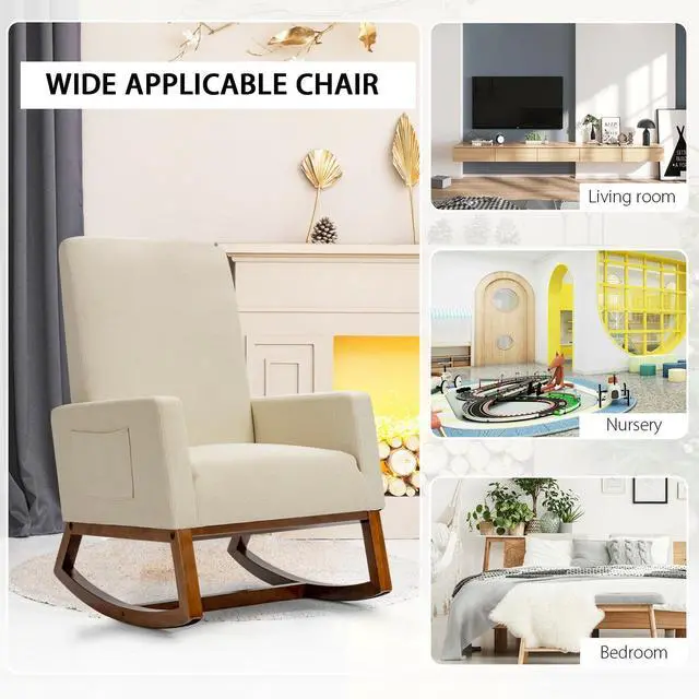 Alt view image 7 of 7 - Upholstered High-Back Rocking Lounge Chair with Side Pocket
