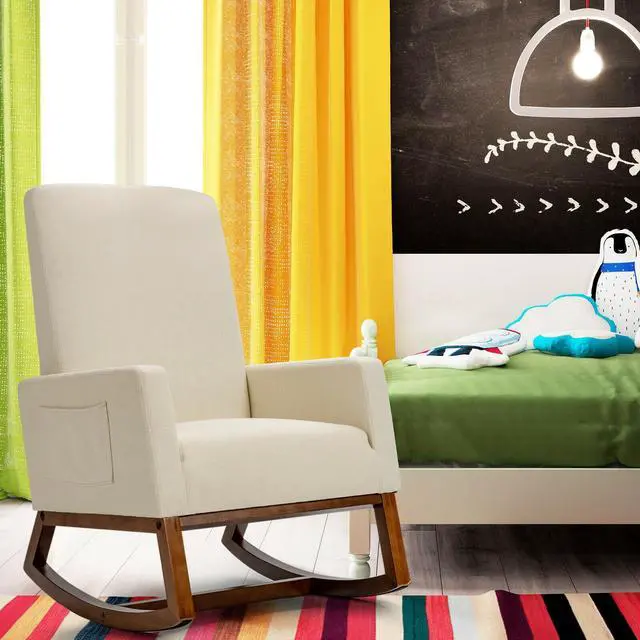 Alt view image 5 of 7 - Upholstered High-Back Rocking Lounge Chair with Side Pocket