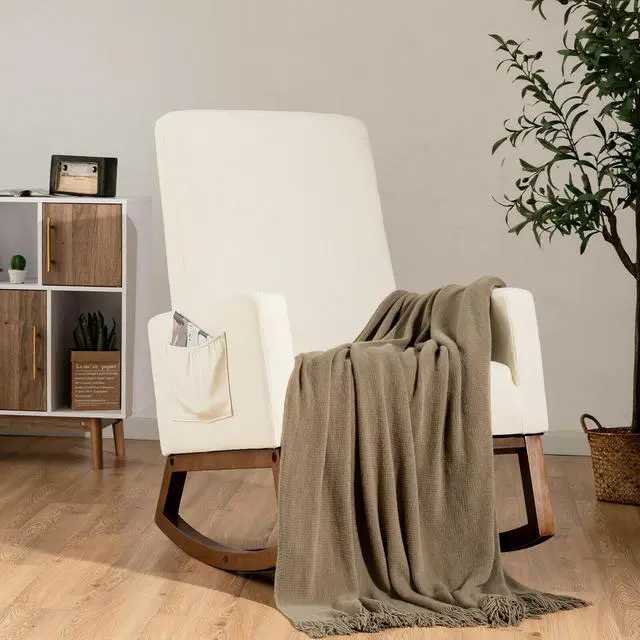 Alt view image 3 of 7 - Upholstered High-Back Rocking Lounge Chair with Side Pocket