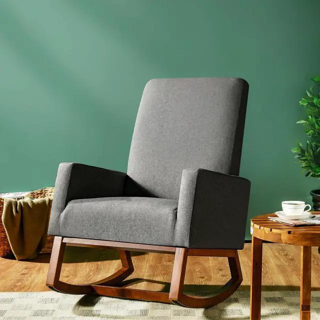 Alt view image 3 of 7 - Upholstered High-Back Rocking Lounge Chair with Side Pocket