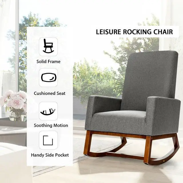 Alt view image 5 of 7 - Upholstered High-Back Rocking Lounge Chair with Side Pocket