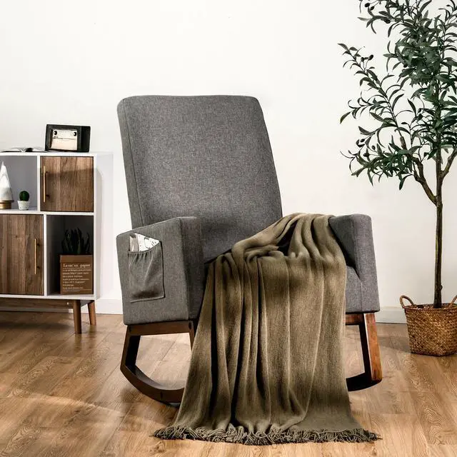 Alt view image 2 of 7 - Upholstered High-Back Rocking Lounge Chair with Side Pocket