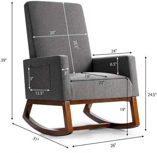 Alt view image 4 of 7 - Upholstered High-Back Rocking Lounge Chair with Side Pocket