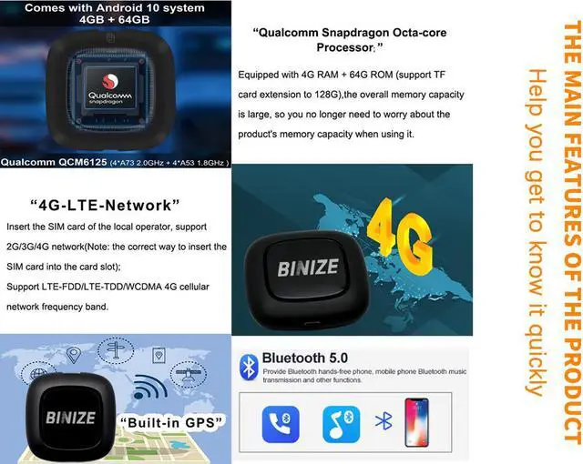 Alt view image 2 of 7 - BinizeCarplay/Android Auto wireless Adapter,Carplay AI Box,Multimedia Smart Box,Android 10,Qualcomm chip (8 cores),4G+64G,Built-in GPS,Bluetooth 5.0,Youtube,ONLY for OEM Wired CarPlay Cars