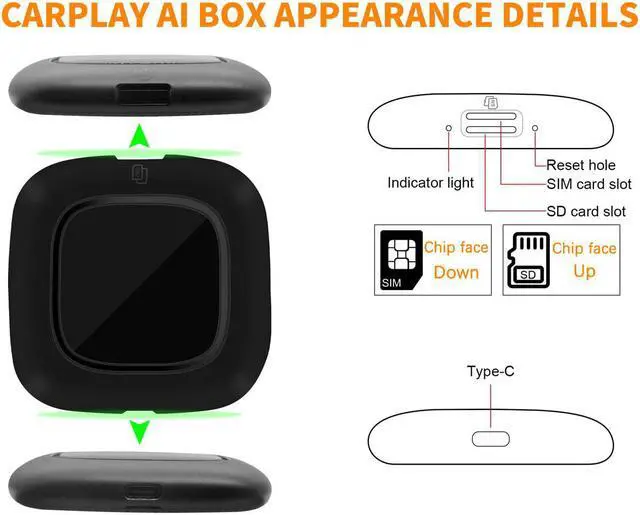 Alt view image 6 of 7 - BinizeCarplay/Android Auto wireless Adapter,Carplay AI Box,Multimedia Smart Box,Android 10,Qualcomm chip (8 cores),4G+64G,Built-in GPS,Bluetooth 5.0,Youtube,ONLY for OEM Wired CarPlay Cars
