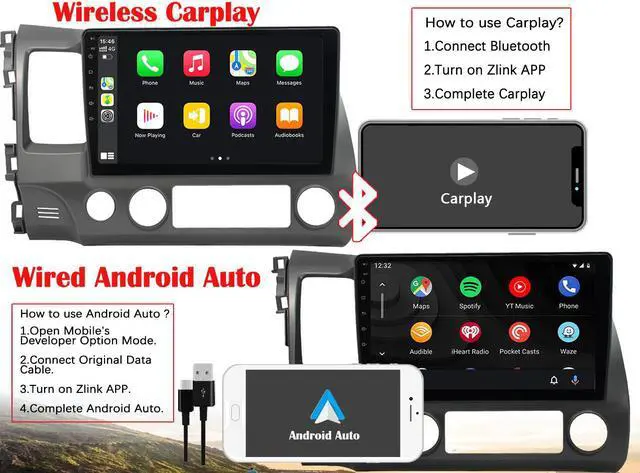 Alt view image 2 of 7 - Binize Android 10 Car Stereo Compatible with CarPlay&Android Auto,10 Inch Touch Screen Car Radio Support Bluetooth,GPS Navigation,FM&AM,RDS,DSP,SWC for Honda Civic 2006-2011+Backup Camera